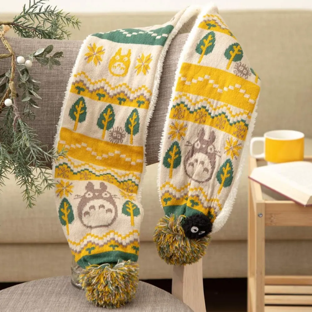 Clearance Maison Ghibli Pom Pom Scarf Totoro & Soot Sprites - My Neighbor Totoro